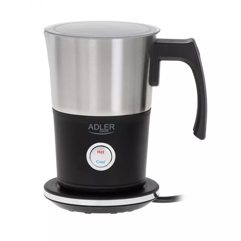 Automātiskais piena putotājs Adler AD 4497 — nerūsējošais tērauds, 600W, puto 120 ml / silda 300 ml, karstā un aukstā