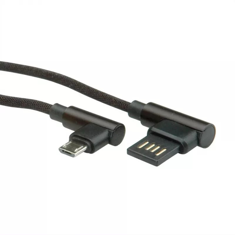 ROLINE USB 2.0 kabelis, leņķveida, Type A abpusējs - Micro B, ST/ST, melns, 0,8 m (11.02.8720)