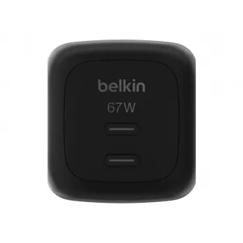 Belkin WCH020kqBK iekštelpu ātrais lādētājs, 2× USB-C, universāla saderība, aizsardzība, melns