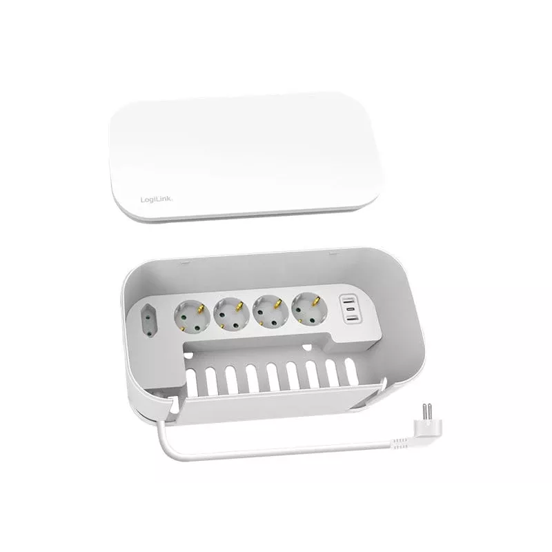 LogiLink LPS281U pagarinātājs 4 drošības kontaktligzdas 2 USB-A 1 USB-C balts