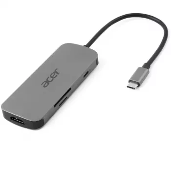 7-in-1 USB-C Dongle Acer — USB 3.2 Gen 1 Type-C, 3x USB-A, HDMI, SD/MicroSD, 100W PD, Sudraba