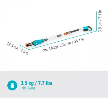 Gardena TCS 20 / 18V P4A Bezvadu Teleskopiskais Zāģis, 20 cm Asmens, 4 m Sasniedzamība, Litija-Jonu Akumulators 2.5 Ah