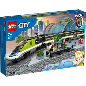 LEGO 60337 City Express Pasažieru Vilciens Ar Tālvadību, Darba Lukturiem, 2 Vagoniem Un 24 Sliedes Gabaliem