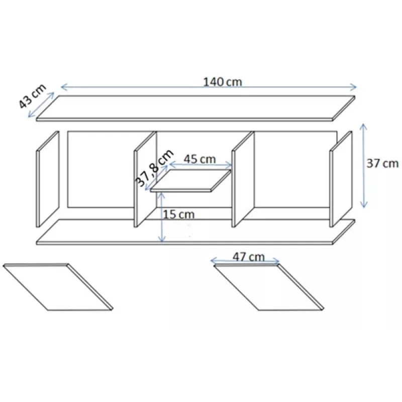 TV skapis SOHO 140 cm — krēmkrāsas virsma, melns rāmis