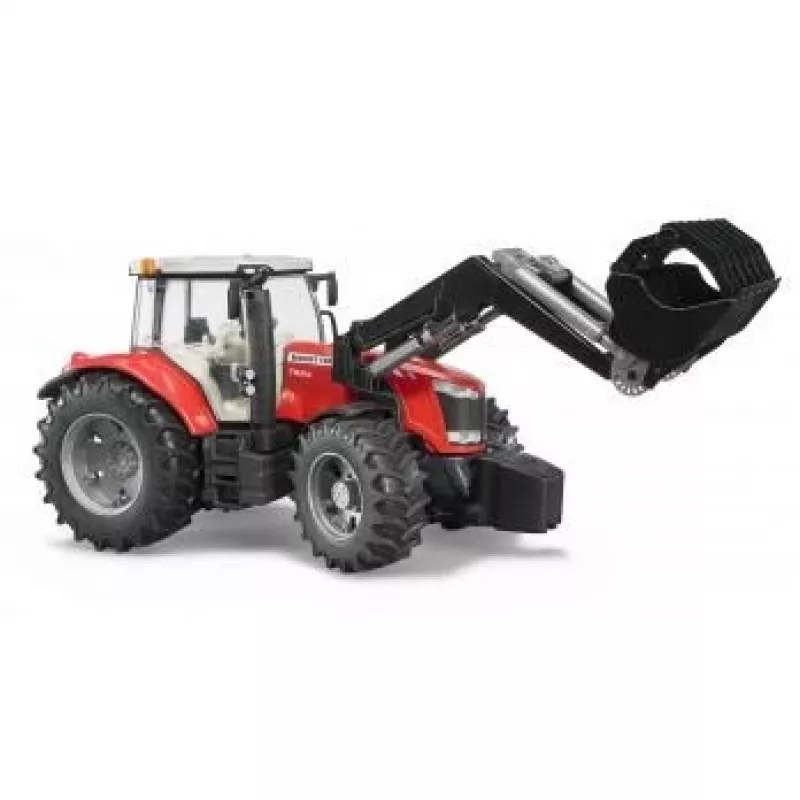 BRUDER Massey Ferguson 7624 ar frontālo iekrāvēju, sarkans, rotaļlieta traktors 1:16, 3+ gadi