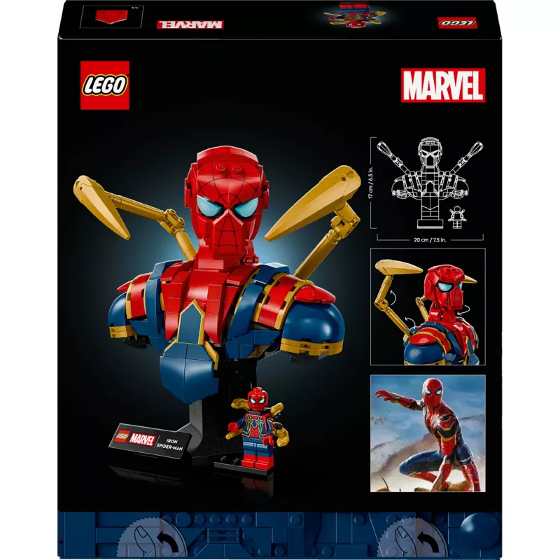 LEGO Marvel kolekcionējams krūšutēls Dzelzs Zirnekļcilvēks 76326, 379 gabali, 18+ demonstrācijas modelis, 170×200×110 mm