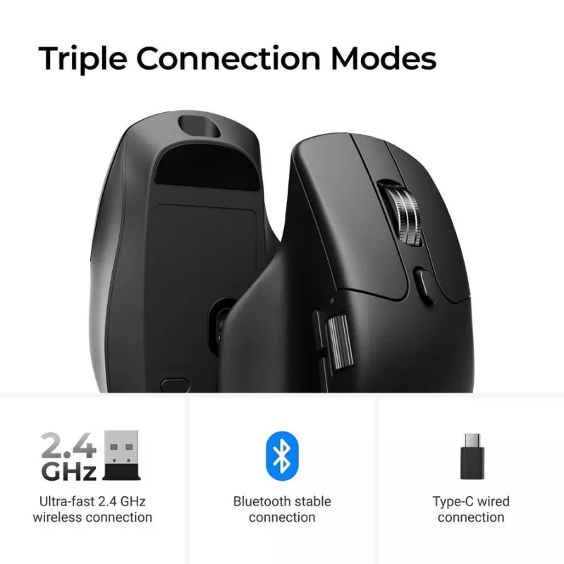 Pele Keychron M6 labai rokai — universāla, optiskā, RF bezvadu + Bluetooth + USB-C, 30000 DPI, melna