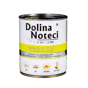 Slapjā suņu barība Dolina Noteci Premium, 800 g skārdenē, zoss un kartupeļi, pieaugušiem suņiem, bezgraudu