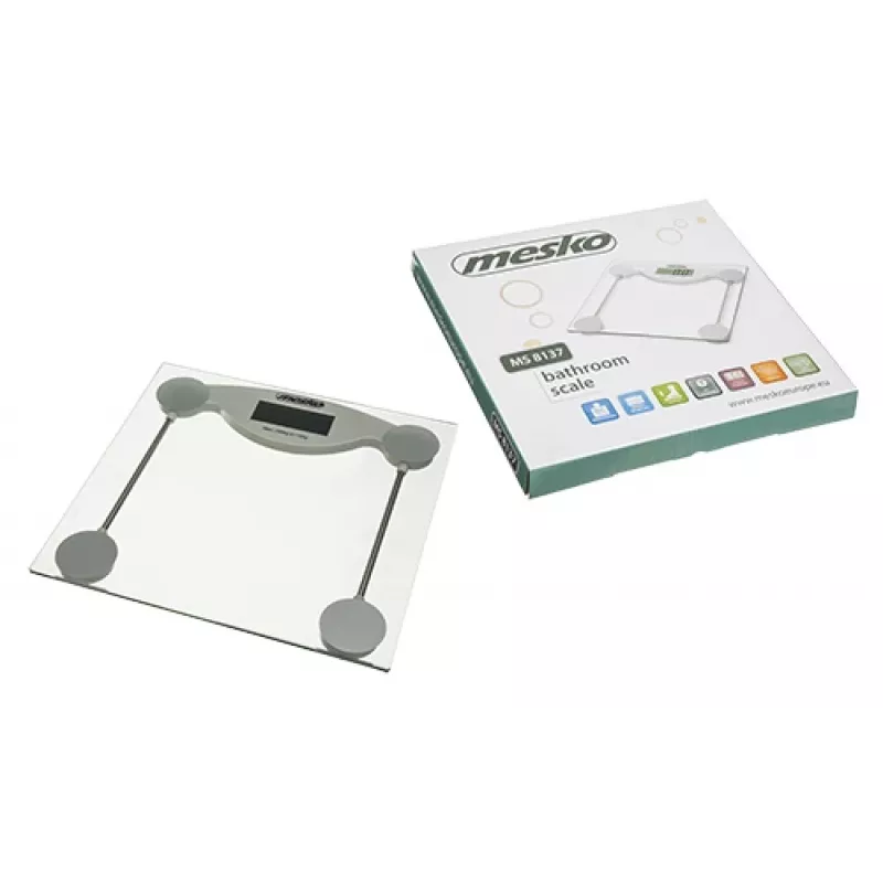 Elektroniskie personīgie svari Mesko MS 8137 — 150 kg, 100 g precizitāte, balts/caurspīdīgs