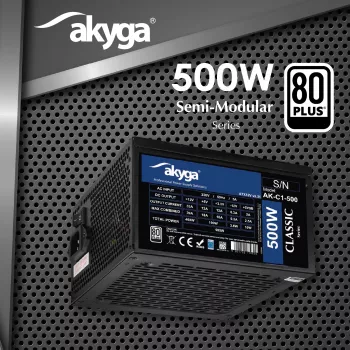 Akyga Classic AK-C1-500 ATX barošanas bloks 500 W, 80 PLUS, aktīvais PFC, 120 mm ventilators