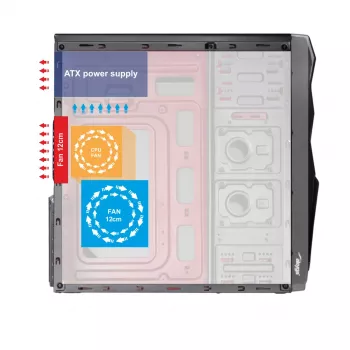 Akyga AK939BL Midi Tower datora korpuss, ATX / Micro ATX / Mini ITX, 2x USB 2.0, bez barošanas bloka, melns