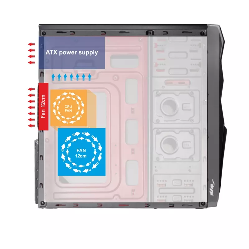 Akyga AK939BL Midi Tower datora korpuss, ATX / Micro ATX / Mini ITX, 2x USB 2.0, bez barošanas bloka, melns