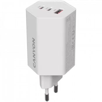 CANYON HEXAGON 65 GaN lādētājs 65W 2xPD 1xQC EU balts CND-CHAHEX65W