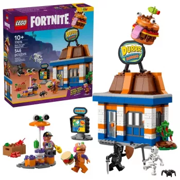 LEGO FORTNITE 77076 Durrr Burger Restorāna būvkomplekts — 546 gabali, 4 minifigūras, 270×180×90 mm