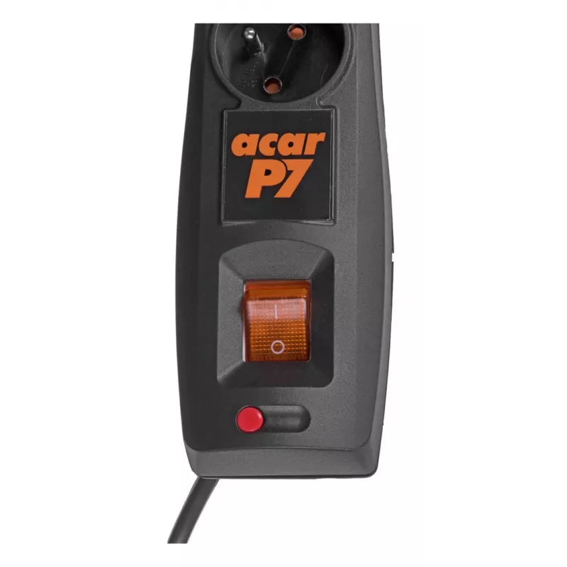Acar P7 pagarinātājs ar pārsprieguma aizsardzību, 7 ligzdas, 3 m, melnā krāsā