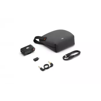 Mikrofona uztvērējs DJI Mic 3 kameras stiprinājums melns — ar bateriju, 3,5 mm audio un USB kabeļiem