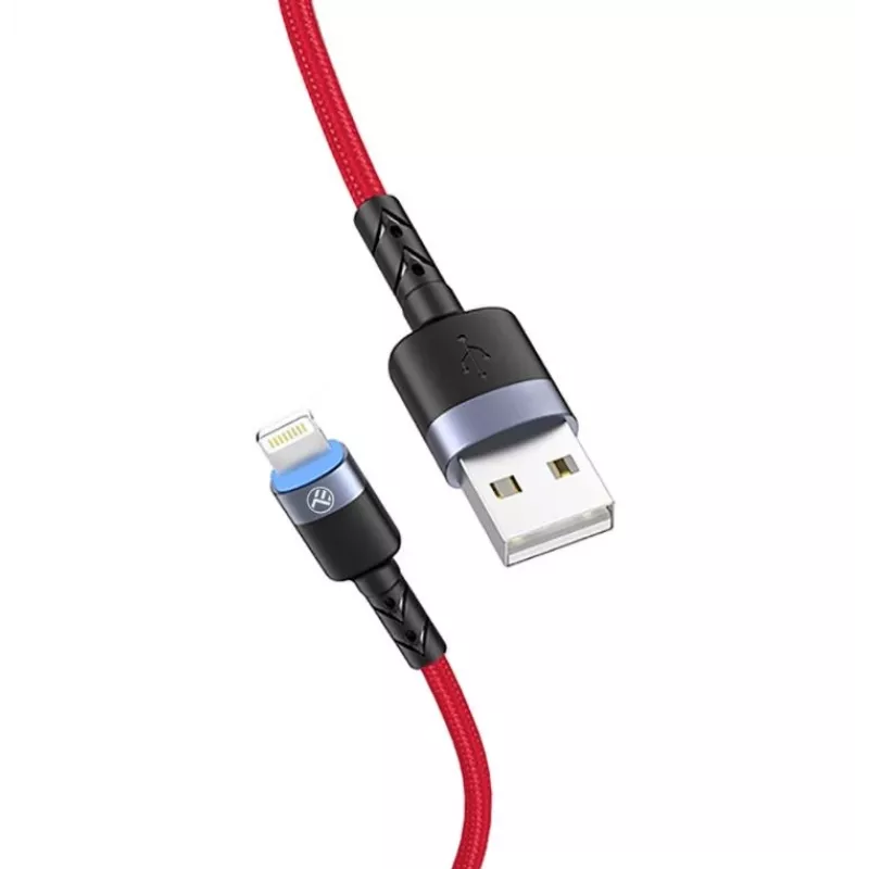 USB–Lightning datu kabelis Tellur, 3A, 1.2 m, LED indikators, sarkans