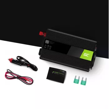 Strāvas invertors Green Cell INV03DE, 12V uz 230V, 500 W, 50 Hz, melns
