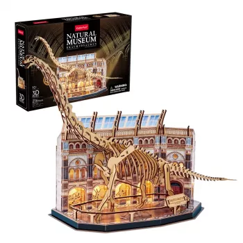 3D LED Puzle Dante CubicFun NatMus Brachiosaurus 05447 – izglītojošs saliekamais modelis ar LED apgaismojumu