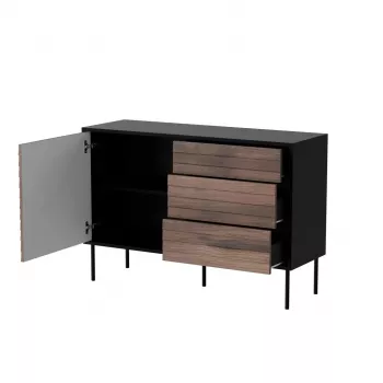 Kumode CORTINA 1D3S 120x40x81 cm, melna/valrieksts, 3 atvilktnes, skaidu plātne