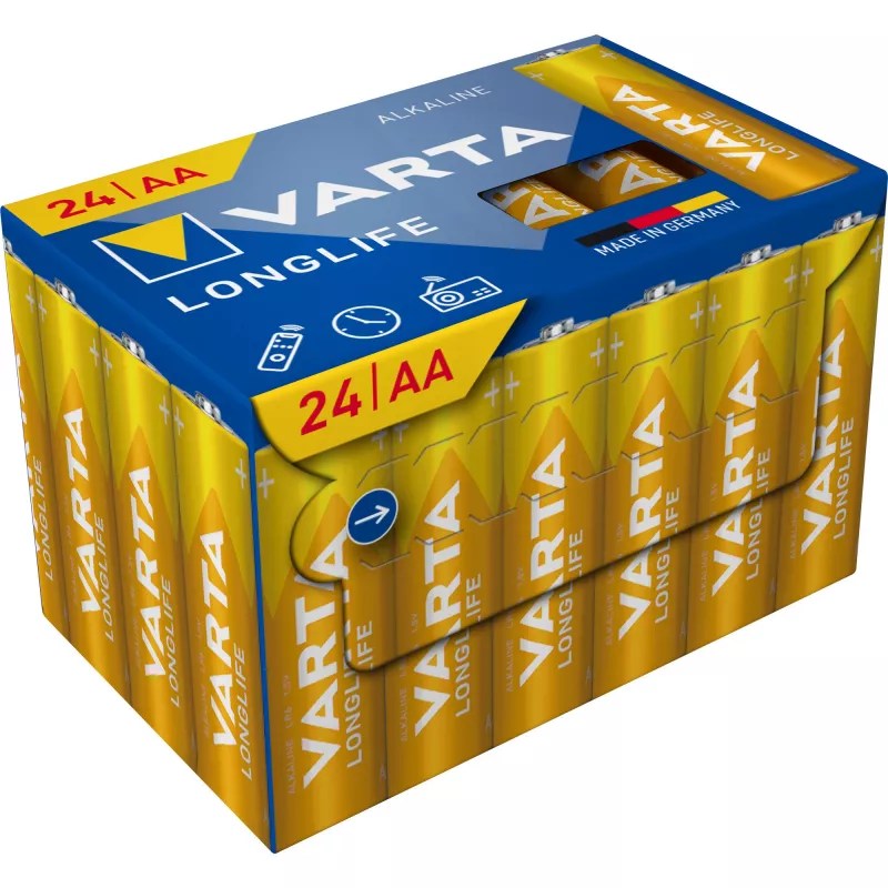 Varta Longlife AA (Mignon) LR6 sārmu baterijas 4106301134, 1,5 V, Cube 24 gab. iepakojums