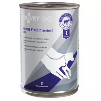 Slapjā suņu barība TROVET UPV Unique Protein Venison 400 g — vienas dzīvnieku olbaltumvielas avots