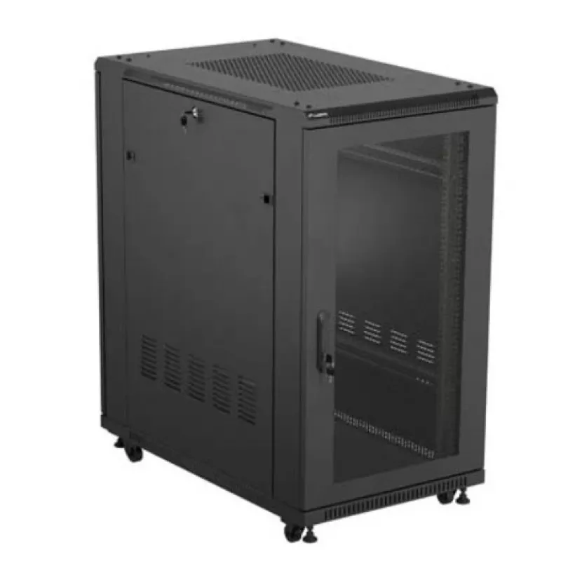 19 collu tīkla skapis LANBERG FF01-6022-23B, 22U, 600×1000 mm, melns, perforētas durvis