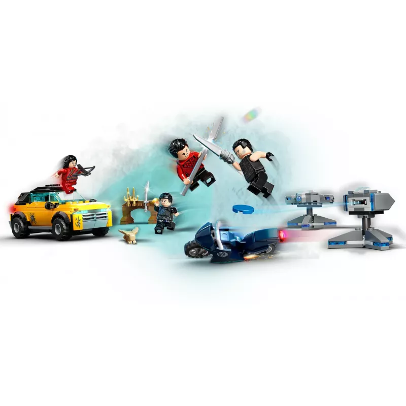 LEGO komplekts Marvel Escape from the Ten Rings 76176 ar minifigūrām un transportlīdzekļiem