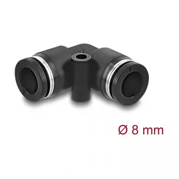 DELOCK 8 mm pneimatiskais savienotājs 90° leņķī ar montāžas caurumu, melns, metāls/plastmasa, iekšējā vītne, 30 mm