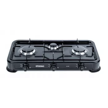 Gāzes plīts PROMIS KG300C, 3 degļi, manuālie rotācijas regulatori, melna virsma, 580×310×110 mm
