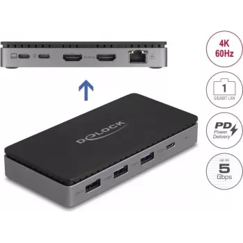 DeLOCK USB Type-C Docking Station 4K Dual HDMI MST USB Gigabit LAN PD 85W
