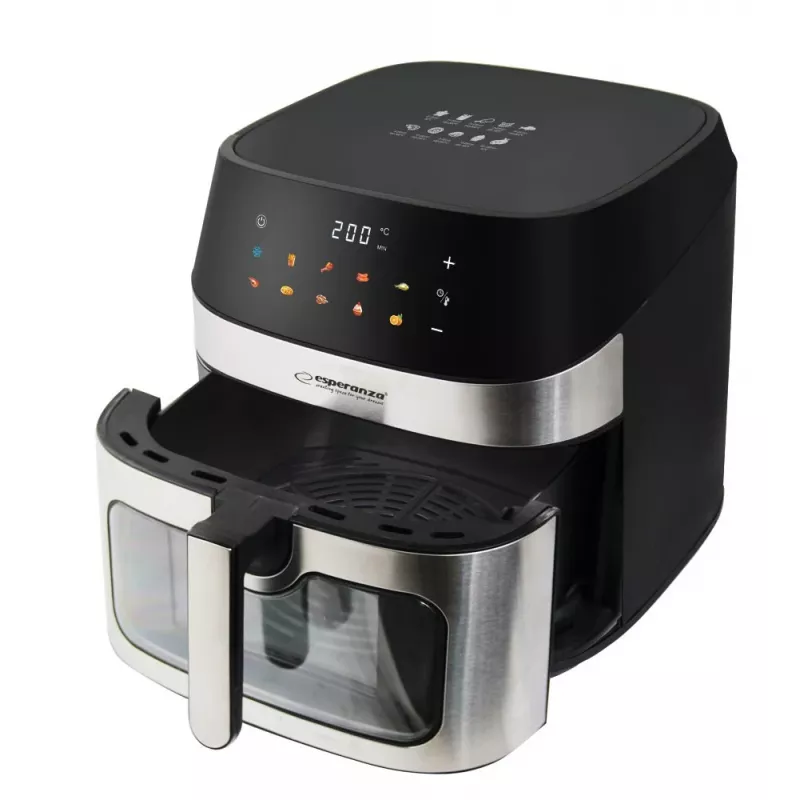Gaisa fritējs ESPERANZA EKA005, 8 L, 1600 W, skārienvadība, 10 programmas, nerūsējošais tērauds, melns