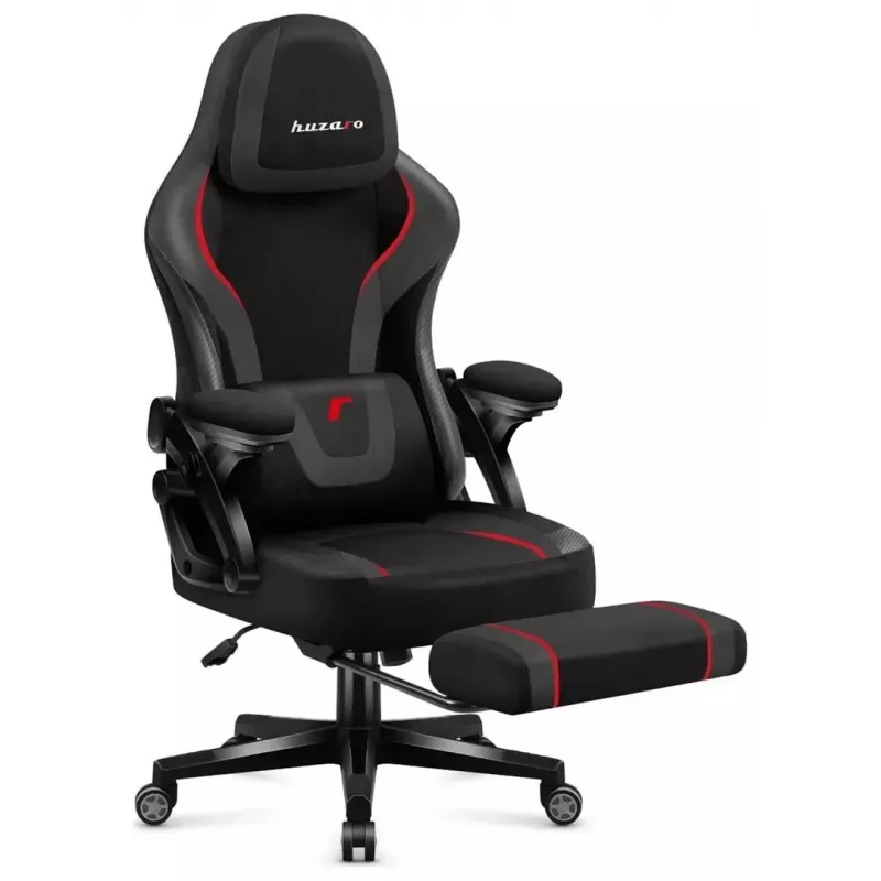Gaming krēsls huzaro Force 4.6 — auduma sēdeklis, regulējams augstums un atzveltnes slīpums, jostas atbalsts, 130 kg, sēdekļa platums 41 cm
