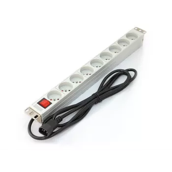 Strāvas sadales bloks PDU Digitus A-19-STRIP-4-IMP, 1U, 9 kontaktligzdas, 10A, 250V, balts