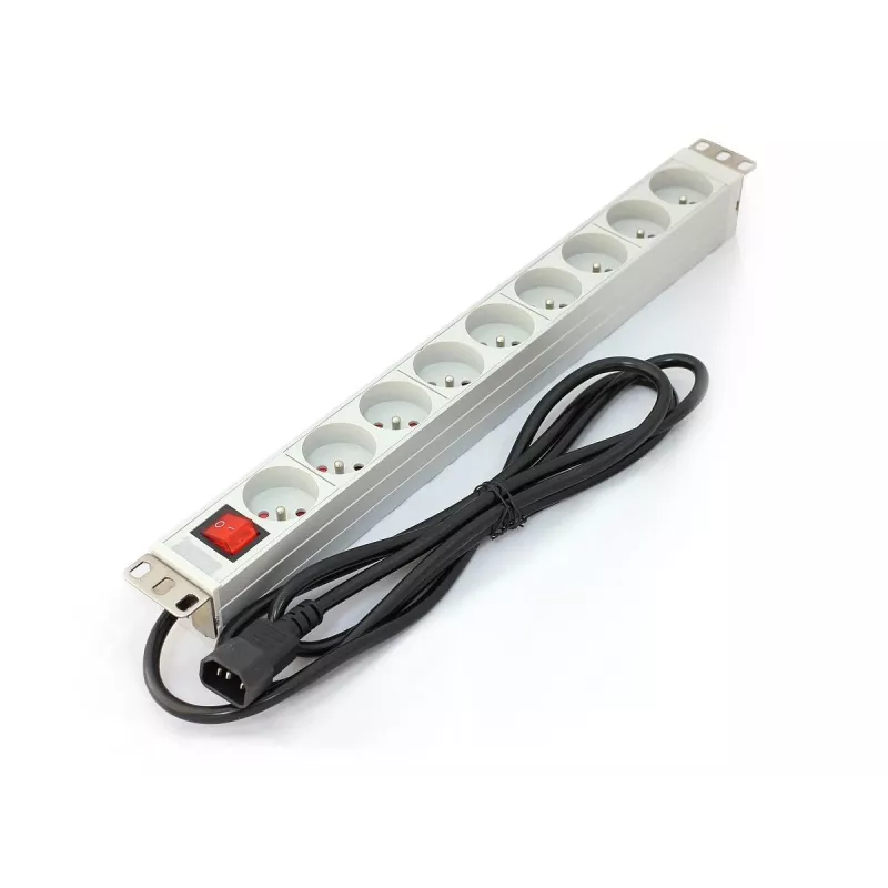 Strāvas sadales bloks PDU Digitus A-19-STRIP-4-IMP, 1U, 9 kontaktligzdas, 10A, 250V, balts