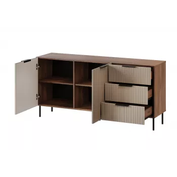 Kumode ALMERA 156×42×75 cm, valrieksts/krems, 3 atvilktnes, skaidu plātne