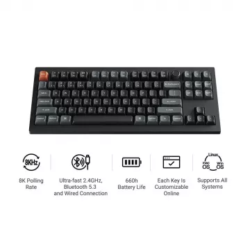 Mehāniskā tastatūra Keychron V3 Ultra 8K — Vadu & Bluetooth, QWERTY, RGB, Melna