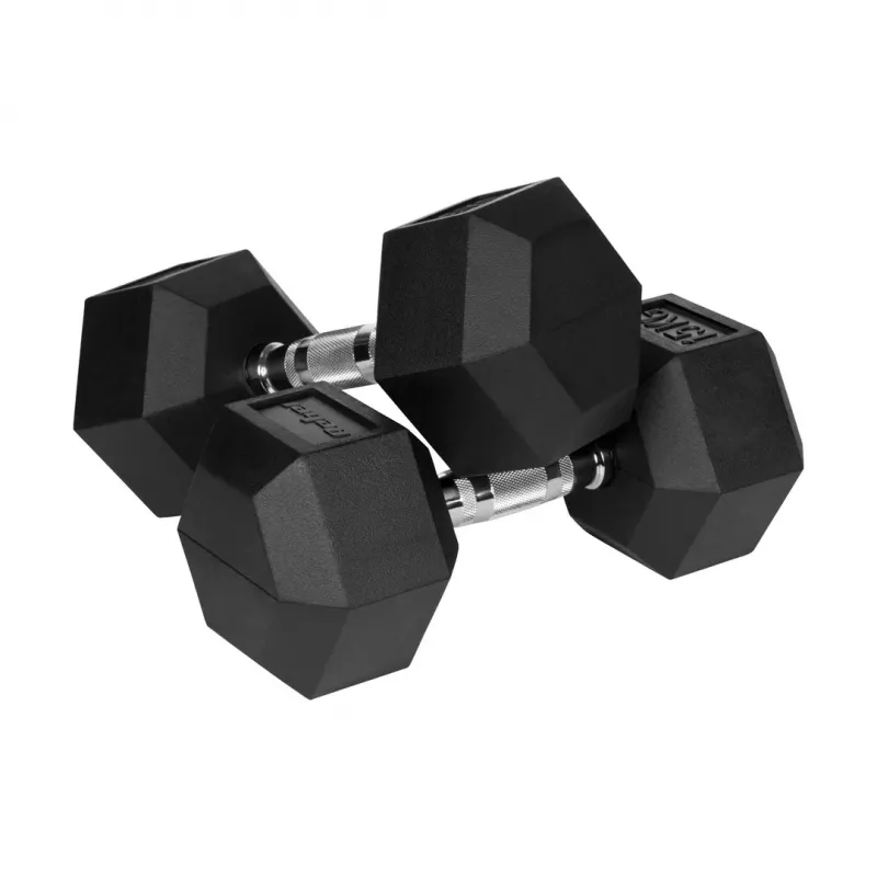 Rebel Active Hex gummas pārklājuma hanteles 15 kg — atsevišķa sešstūra hantele ar kompaktu rokturi