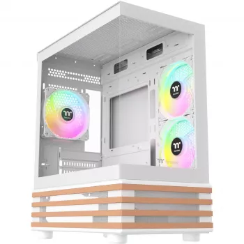 Korpuss THERMALTAKE View 170 WS ARGB Snow — Micro ATX, balts, 2x120mm sānos, 1x120mm aizmugurē, PSU apakšā, atbalsta 2.5 collu/3.5 collu