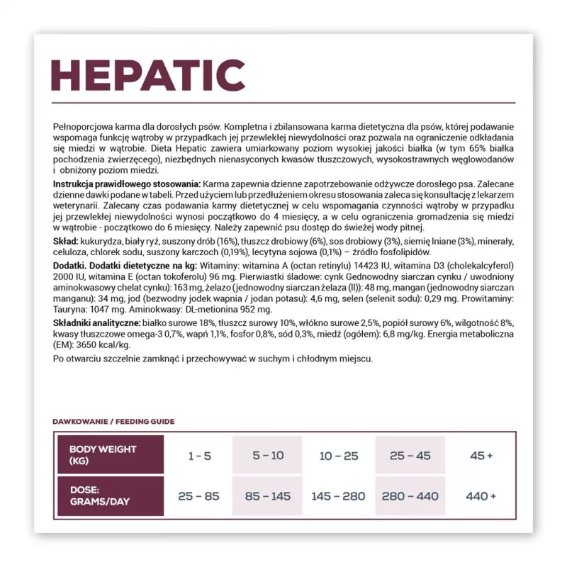Sausā suņu barība VETEXPERT Veterinary Diet Hepatic 12 kg — diētiskā barība aknu atbalstam, gaļas garša, pieaugušiem suņiem 10–15,9 kg