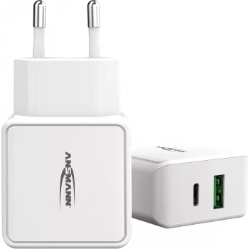 ANSMANN HC218PD - Barošanas bloks - 18 W - 3000 mA - PD, QC 3.0 - 2 izejas porti (USB, USB-C) - Balts (1001-0111)