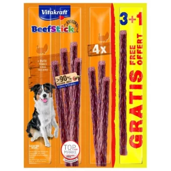 Vitakraft Beef Stick Turkey suņu gardumi treniņiem — 4×12 g paciņas, olbaltumvielas 30%, tauki 25%