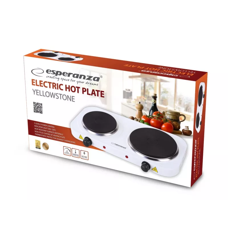 Esperanza EKH014W Elektriskā plīts 2 zonas Balta