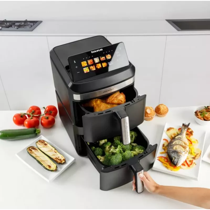 Karstā gaisa fritieris Taurus Air Fry Duo Slim 13 L dubultā, 2800 W, skārienvadība, melns