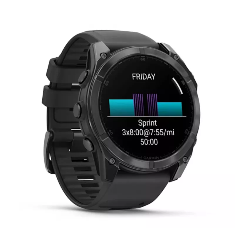 Viedpulkstenis GARMIN Fenix 8 — 51 mm titāna korpuss, AMOLED 1,4 collu, GPS, 32 GB, 10 ATM, silikona siksniņa