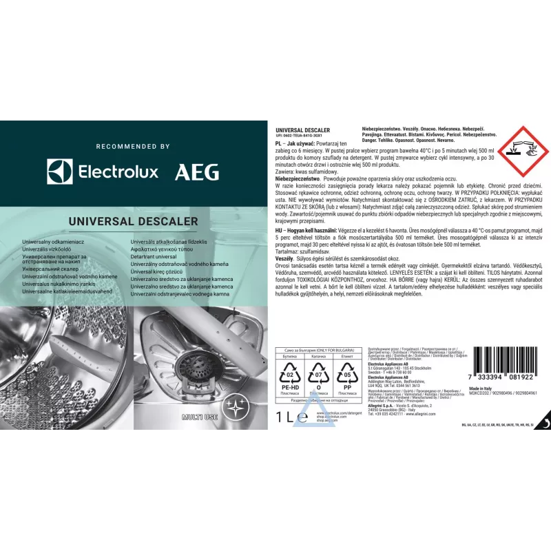 Atkaļķotājs Electrolux M3KCD202 1 L – universāls šķidrums tējkannām, kafijas automātiem, tvaika gludekļiem
