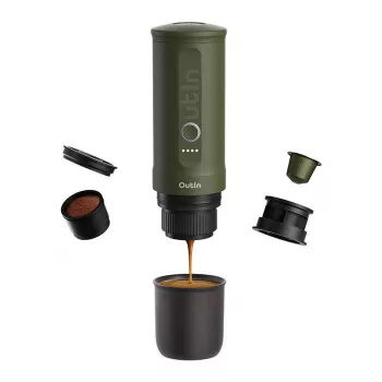 Kafijas automāts OUTIN Outin Nano Black, Green — maltā kafija, 20 bāri, 7500 mAh akumulators, 0.67 kg
