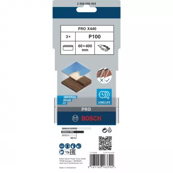 Bosch 2 608 606 003 slīpēšanas lente 3 gab. – X440, 60x400 mm, 100 graudi