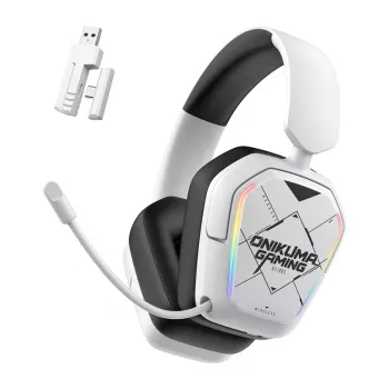 Bezvadu un vadu austiņas Onikuma GT883 baltā krāsā — Bluetooth 5.4, 2.4G un vadu režīms, over-ear