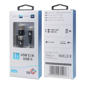 USB A uz C kabelis TB AKTBXKUCTOA120B 1.2 m, melns